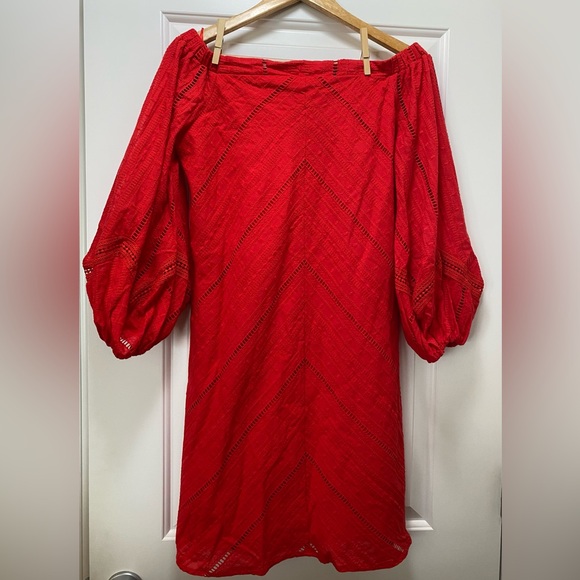 New York & Company Dresses & Skirts - 3/ $20 New York & Co Off-Shoulder Chevron Crochet Accent Red Summer Dress S